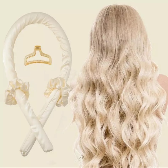 Hair curling heatless rod headband silk with 2 scrunchies wavy curly no damage - Picture 4 of 13